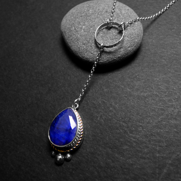 " Blue Sapphire " - Χειροποίητο μενταγιόν από ασήμι 925 και Ζαφείρι! - πέτρα, ασήμι 925, κοντά, γοργόνα - 2