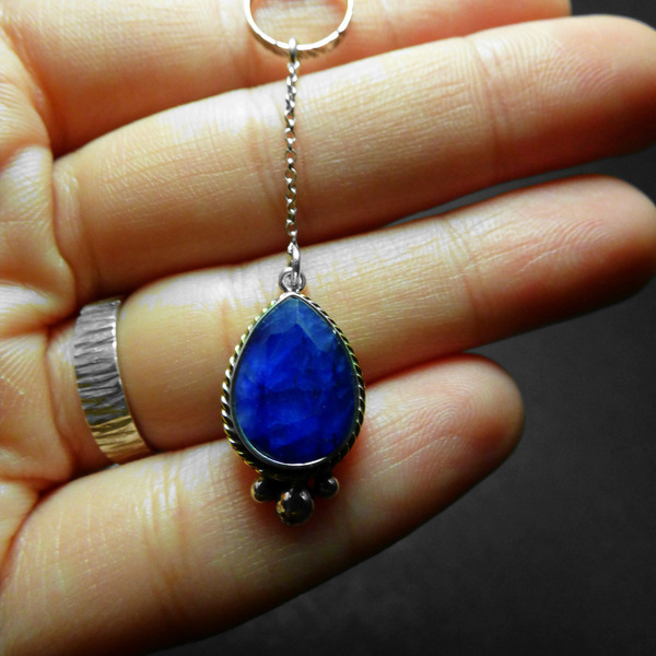 " Blue Sapphire " - Χειροποίητο μενταγιόν από ασήμι 925 και Ζαφείρι! - πέτρα, ασήμι 925, κοντά, γοργόνα - 4