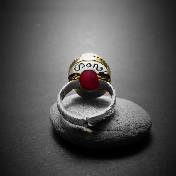 ♚ Ruby red ♚ - Χειροποίητο δαχτυλίδι με ημιπολύτιμο λίθο Ρουμπίνι - ασήμι, αρχαιοελληνικό, αυξομειούμενα - 3