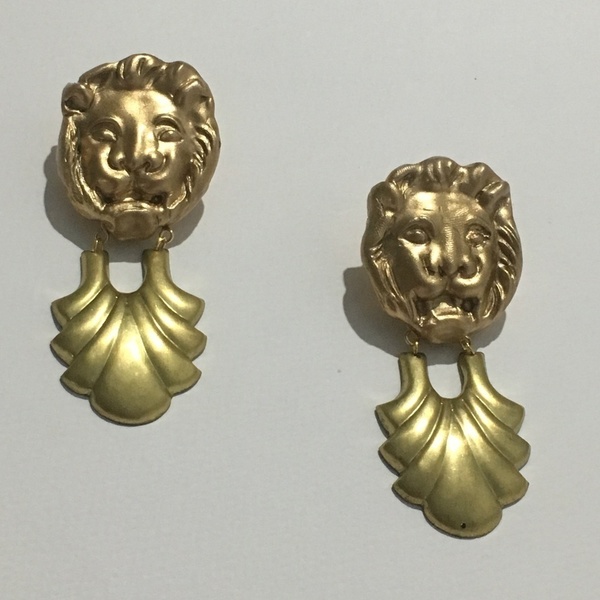 Σκουλαρίκια "Golden Prince" - βραδυνά, ορείχαλκος, πηλός, κρεμαστά, λιοντάρι