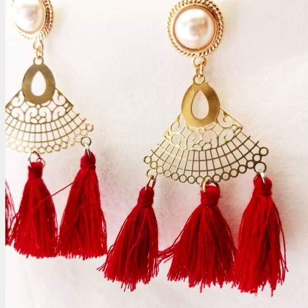 Gold earrings! - statement, βραδυνά, με φούντες, κρεμαστά, πέρλες, faux bijoux - 2
