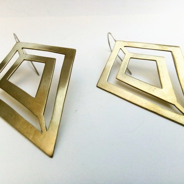 Σκουλαρίκια Τρίγωνα - γεωμετρικά σχέδια, μακριά, μπρούντζος, κρεμαστά, γάντζος, μεγάλα σκουλαρίκια - 3