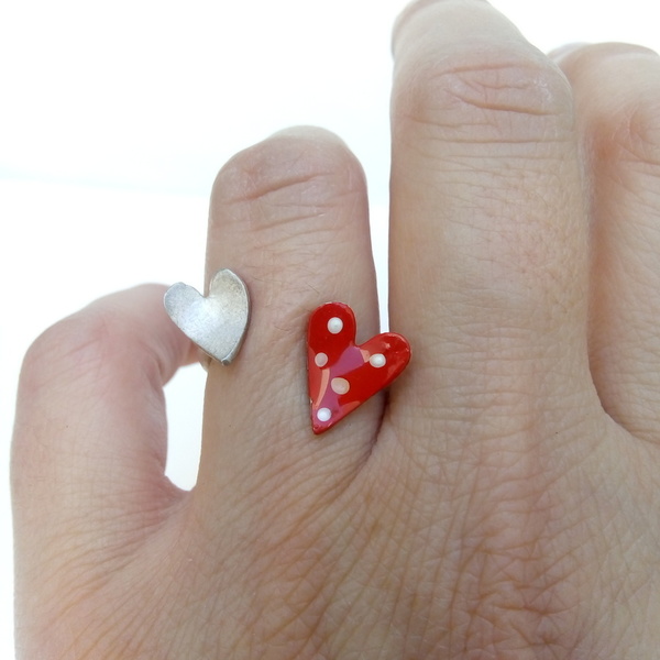 Δαχτυλίδι Καρδιά διπλή! - ασήμι, αγάπη, μικρά, δώρα αγίου βαλεντίνου, αυξομειούμενα