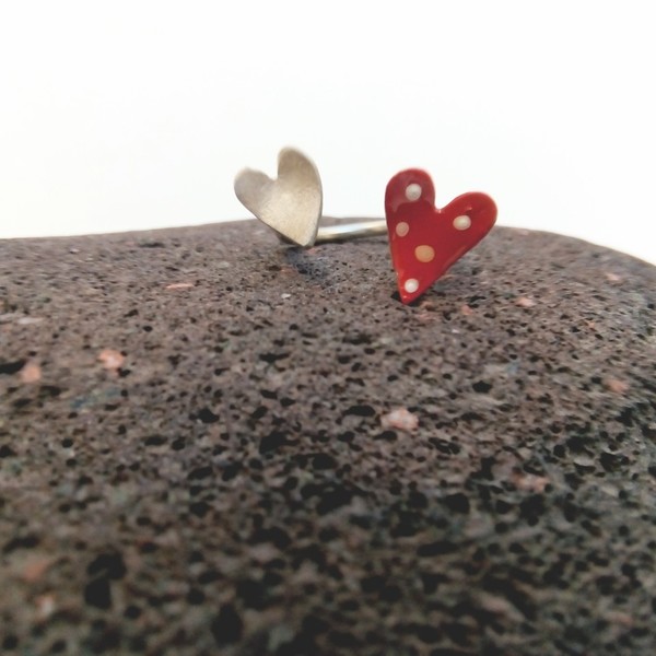 Δαχτυλίδι Καρδιά διπλή! - ασήμι, αγάπη, μικρά, δώρα αγίου βαλεντίνου, αυξομειούμενα - 4