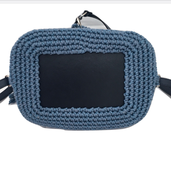 Macrame σακίδιο πλάτης μπλε τζιν - δέρμα, crochet, πλάτης, boho, πλεκτές τσάντες - 5