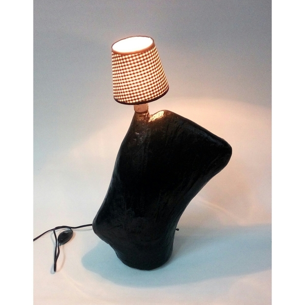 επιτραπέζιο φωτιστικό μαύρο papier mache - πορτατίφ, δώρο, χειροποίητα, διακοσμητικά