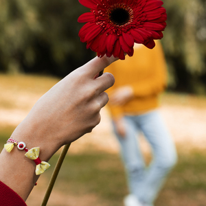 Yellow March Bracelet - φιόγκος, γυναικεία, με φούντες, μάτι, μαρτάκια, καρτελάκια - 3