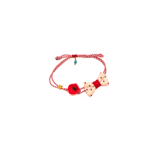 Red Poppy March Bracelet - φιόγκος, γυναικεία, πεταλούδα, μάτι, λουλούδι, μαρτάκια