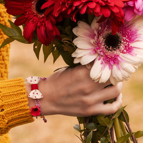Red Poppy March Bracelet - φιόγκος, γυναικεία, πεταλούδα, μάτι, λουλούδι, μαρτάκια - 2
