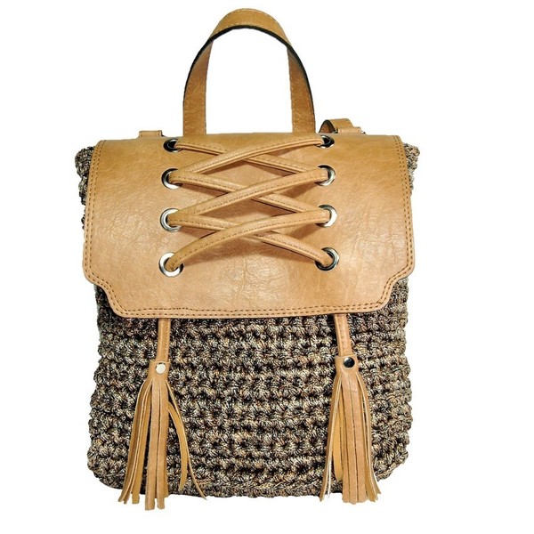 Πλεκτή backpack τσάντα με δέρμα - δέρμα, νήμα, πλάτης, πλεκτές τσάντες