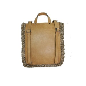 Πλεκτή backpack τσάντα με δέρμα - δέρμα, νήμα, πλάτης, πλεκτές τσάντες - 3