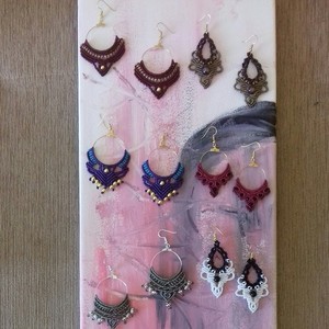 Μακραμέ σκουλαρίκια με κρυσταλλάκια - μακραμέ, boho, ethnic, κρεμαστά, γάντζος, πλεκτά - 5