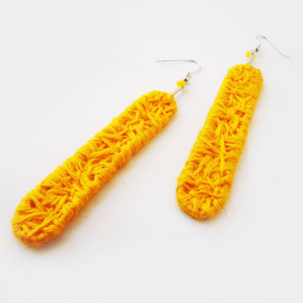 String art μακριά σκουλαρίκια κίτρινα - statement, εντυπωσιακό, κρεμαστά, μεγάλα σκουλαρίκια, πλεκτά