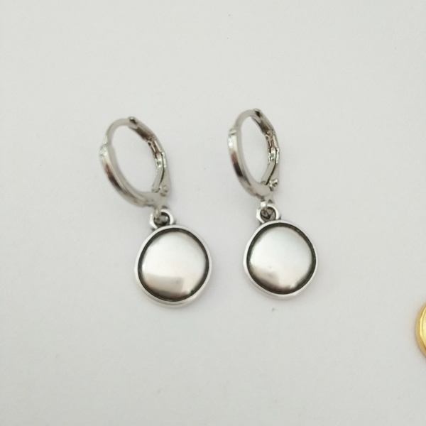 Σκουλαρίκια Button - επιχρυσωμένα, ορείχαλκος, επάργυρα, κρίκοι, μικρά - 2