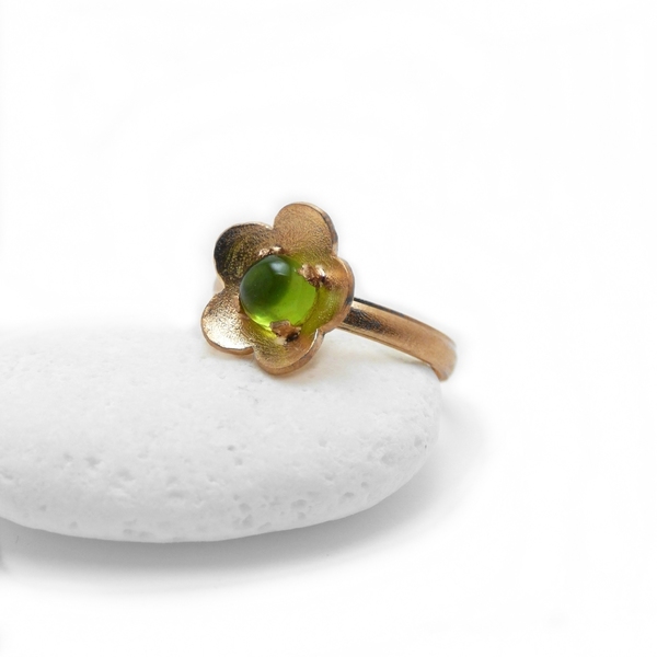 " Gold Green Peridot " - Χειροποίητο ασημένιο 925-επιχρυσο-δαχτυλίδι με Ορυκτό Περίδοτο!ζη - ασήμι, επιχρυσωμένα, μέσης, αυξομειούμενα