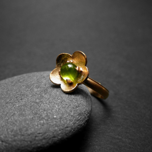 " Gold Green Peridot " - Χειροποίητο ασημένιο 925-επιχρυσο-δαχτυλίδι με Ορυκτό Περίδοτο!ζη - ασήμι, επιχρυσωμένα, μέσης, αυξομειούμενα - 2