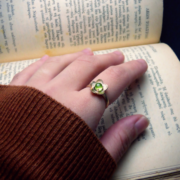" Gold Green Peridot " - Χειροποίητο ασημένιο 925-επιχρυσο-δαχτυλίδι με Ορυκτό Περίδοτο!ζη - ασήμι, επιχρυσωμένα, μέσης, αυξομειούμενα - 3