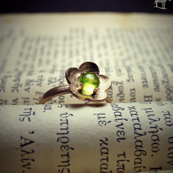" Gold Green Peridot " - Χειροποίητο ασημένιο 925-επιχρυσο-δαχτυλίδι με Ορυκτό Περίδοτο!ζη - ασήμι, επιχρυσωμένα, μέσης, αυξομειούμενα - 4