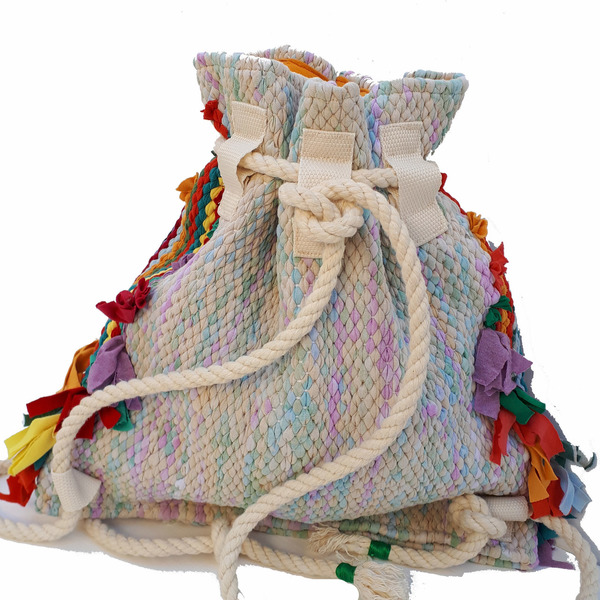Μοναδική υφαντή χειροποίητη τσάντα πλάτης - πλάτης, σακίδια πλάτης, κουρελού, boho, ethnic - 2