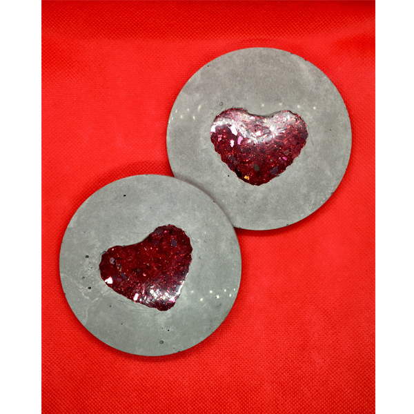 Concrete coasters with resin heart - γυαλί, καρδιά, σουβέρ, τσιμέντο, είδη σερβιρίσματος