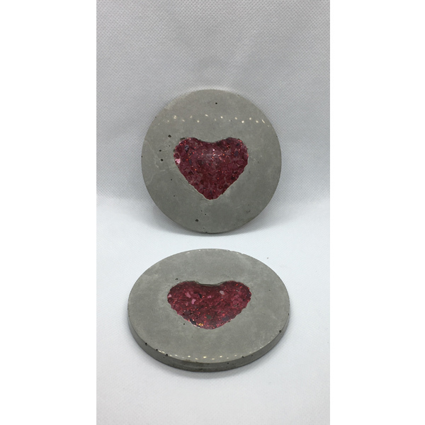 Concrete coasters with resin heart - γυαλί, καρδιά, σουβέρ, τσιμέντο, είδη σερβιρίσματος - 2