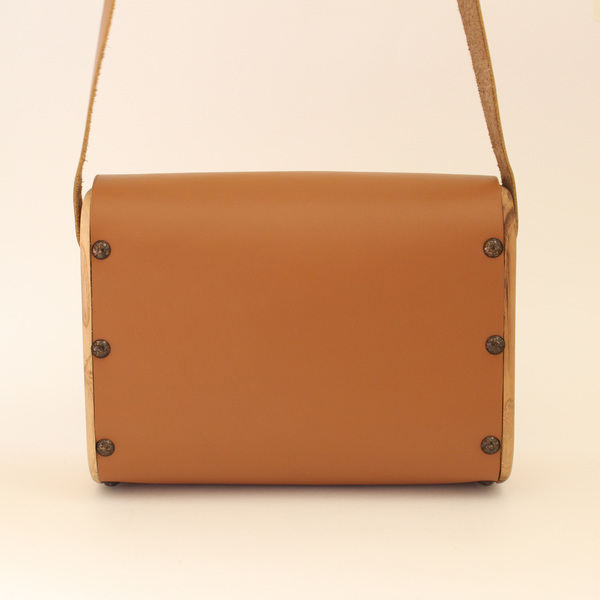 Δερμάτινη τσάντα με ξύλο - δέρμα, ξύλο, χιαστί - 3