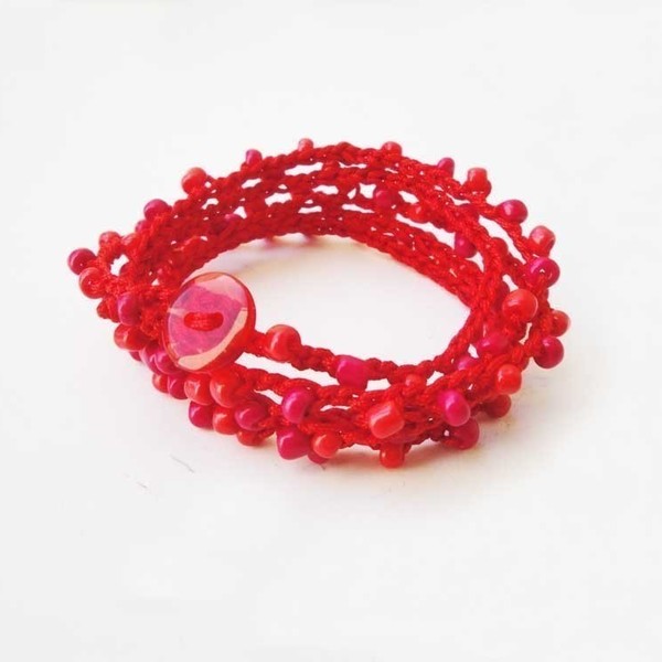 101 Beads Βραχιόλι - κολιέ κόκκινο - γυναικεία, χάντρες, πλεκτή, πολύσειρα, πλεκτά κολιέ