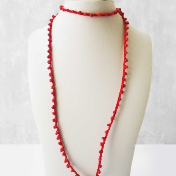 101 Beads Βραχιόλι - κολιέ κόκκινο - γυναικεία, χάντρες, πλεκτή, πολύσειρα, πλεκτά κολιέ - 4