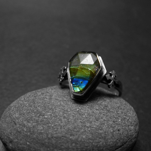 SIlver Gothic Labradorite " - Χειροποίητο ασημένιο δαχτυλίδι με Λαβραδορίτη! - ασήμι, gothic style, αυξομειούμενα - 2