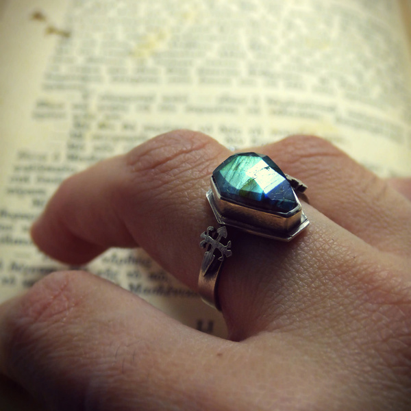 SIlver Gothic Labradorite " - Χειροποίητο ασημένιο δαχτυλίδι με Λαβραδορίτη! - ασήμι, gothic style, αυξομειούμενα - 4