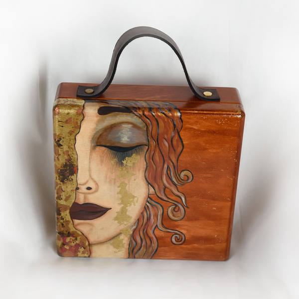 ξύλινη τσάντα ζωγραφισμένη στο χέρι με δερματινο χερουλι Για γυναίκες που έχουν γούστο και ιδιαίτερο στυλ! - ξύλο, χειρός
