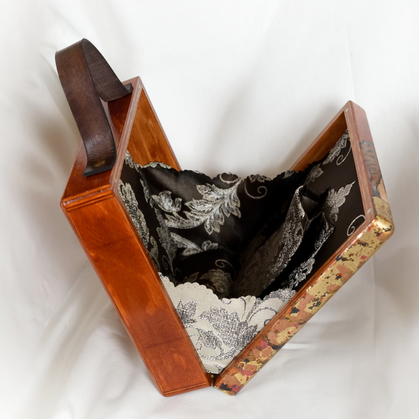 ξύλινη τσάντα ζωγραφισμένη στο χέρι με δερματινο χερουλι Για γυναίκες που έχουν γούστο και ιδιαίτερο στυλ! - ξύλο, χειρός - 3