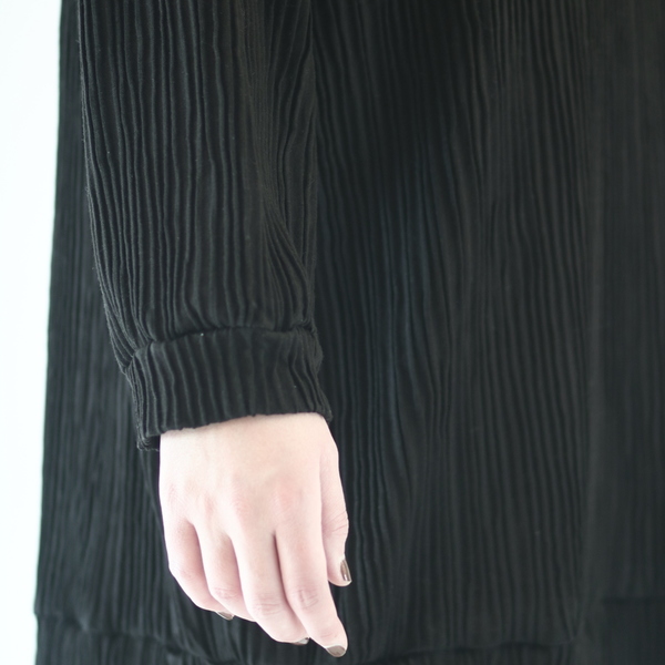 Μαύρο μπλουζοφόρεμα με ανάγλυφο βαμβακερό ύφασμα - mini - 4