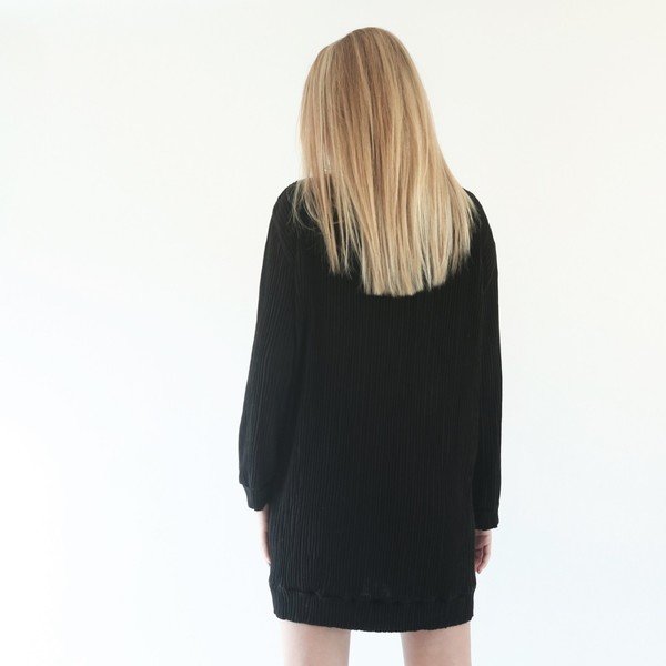Μαύρο μπλουζοφόρεμα με ανάγλυφο βαμβακερό ύφασμα - mini - 3