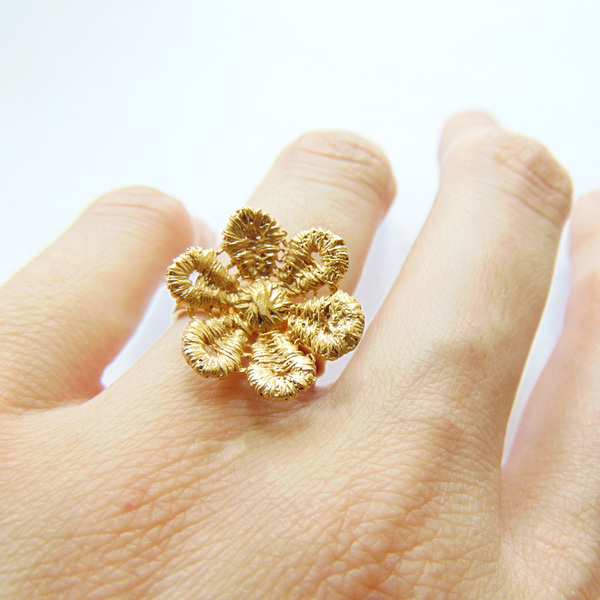 Επίχρυσο δαχτυλίδι λουλούδι - lace flower - ασήμι, επιχρυσωμένα, ορείχαλκος, αυξομειούμενα - 4