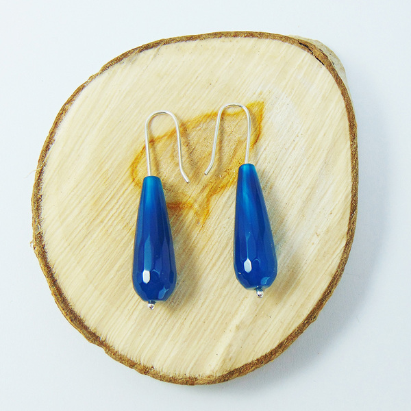 Ασημένια σκουλαρίκια με μπλε αχάτη - ασήμι, αχάτης, πέτρες, κρεμαστά, φθηνά
