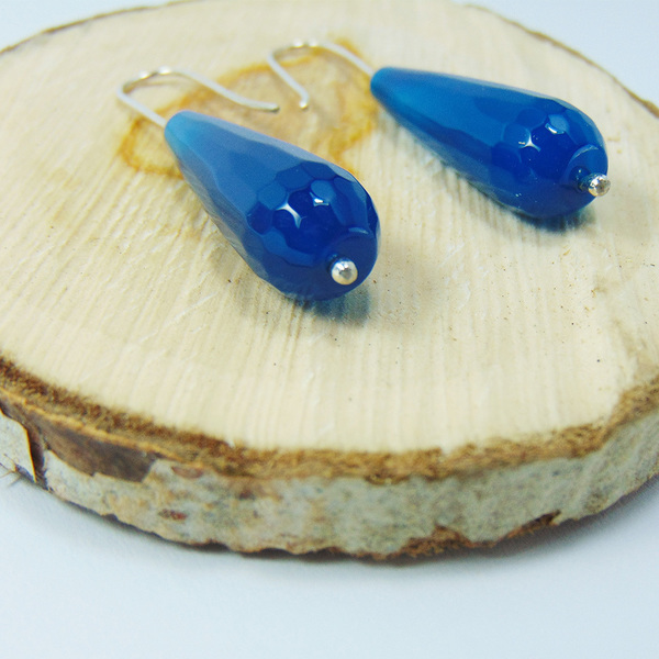 Ασημένια σκουλαρίκια με μπλε αχάτη - ασήμι, αχάτης, πέτρες, κρεμαστά, φθηνά - 2