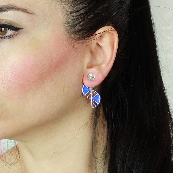 Ασημένια σκουλαρίκια δύο όψεων με σμάλτο, double sided ear jacket earrings - statement, ασήμι, σμάλτος - 5