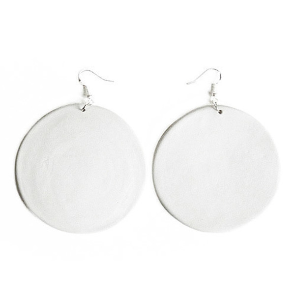 Στρογγυλά μεγάλα σκουλαρίκια δίσκοι σε λευκό από πορσελάνη με ασημένιους γάντζους - ασήμι, γεωμετρικά σχέδια, πορσελάνη, minimal, κρεμαστά