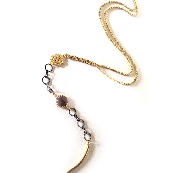 Chain necklace with crystal - μοντέρνο, γυναικεία, επιχρυσωμένα, χειροποίητα, μακριά