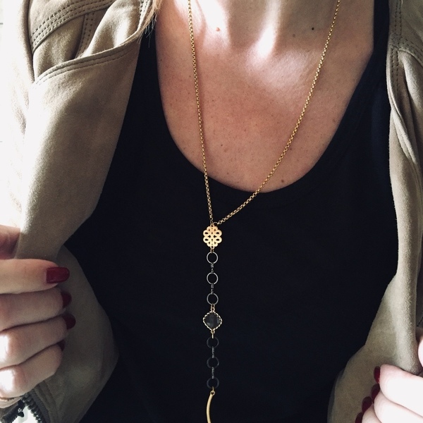 Chain necklace with crystal - μοντέρνο, γυναικεία, επιχρυσωμένα, χειροποίητα, μακριά - 2