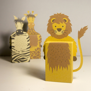 Emotibox 3D ευχητήρια καρτούλα λιοντάρι, ζέβρα, καμηλοπάρδαλη - λιοντάρι, δώρα γενεθλίων, γενική χρήση, δώρο έκπληξη