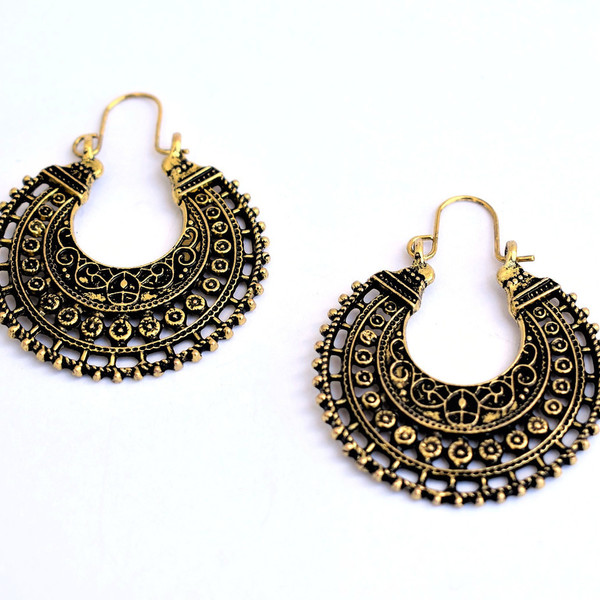 brass vintage earrings - vintage, επιχρυσωμένα, boho, κρεμαστά, faux bijoux