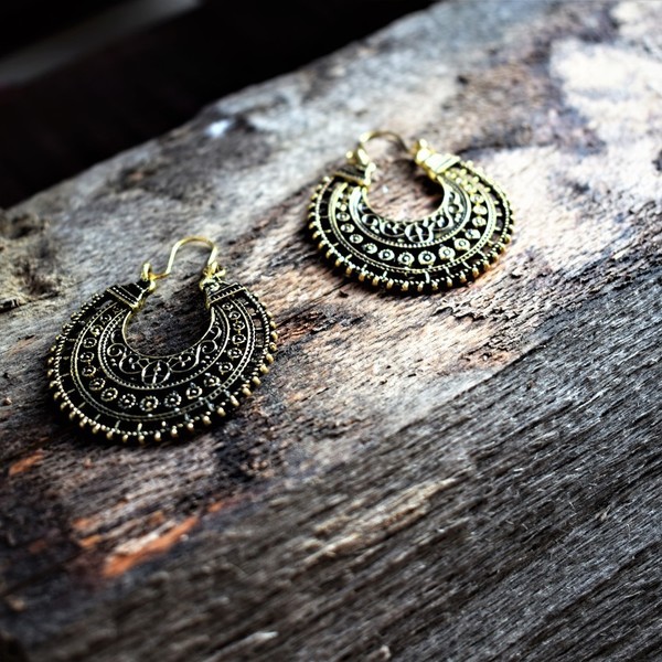 brass vintage earrings - vintage, επιχρυσωμένα, boho, κρεμαστά, faux bijoux - 4