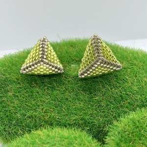 Σκουλαρικια πράσινες πυραμιδες - γυαλί, καρφωτά - 2