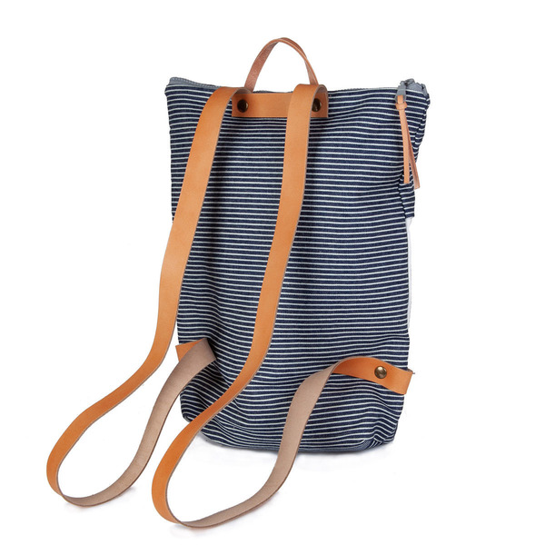 Χειροποίητο Backpack navy - πλάτης, δέρμα, ύφασμα, σακίδια πλάτης, all day - 2