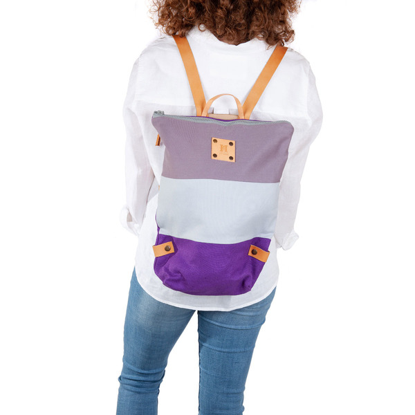 Χειροποίητο Backpack purple - δέρμα, ύφασμα, πλάτης, σακίδια πλάτης, all day - 3