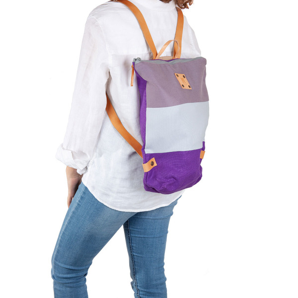 Χειροποίητο Backpack purple - δέρμα, ύφασμα, πλάτης, σακίδια πλάτης, all day - 4