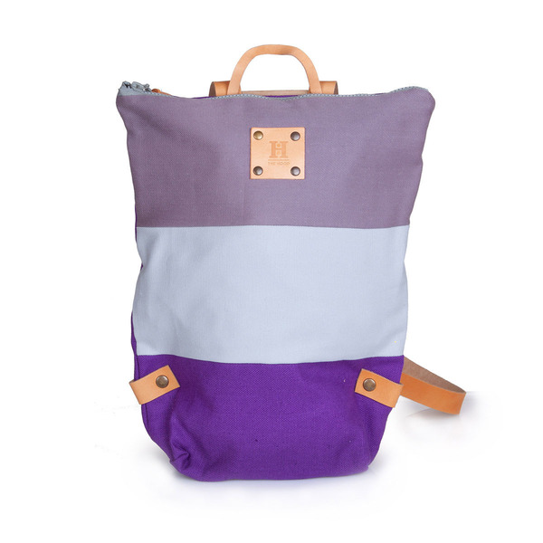Χειροποίητο Backpack purple - δέρμα, ύφασμα, πλάτης, σακίδια πλάτης, all day