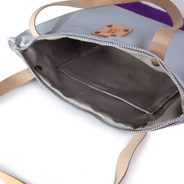 Χειροποίητη τσάντα tote με φερμουάρ purple - δέρμα, ύφασμα, ώμου, all day, tote, πάνινες τσάντες - 5
